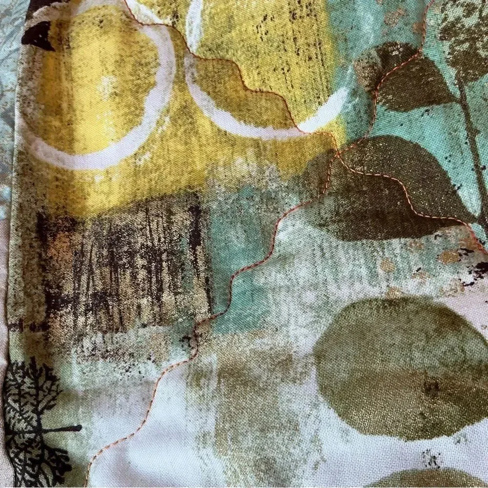 NWT Hand Crafted Greens and Golds Nature Prints Lap Quilt